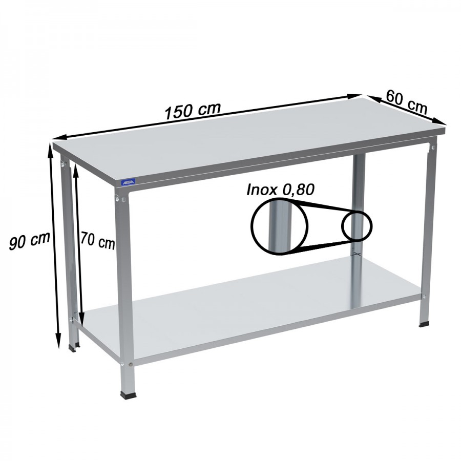 Mesa de Inox Paneleiro Liso Cego 60 x 150 - Aisa